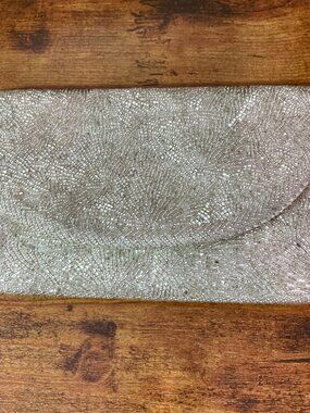 Vintage  Walborg Beaded Evening Bag Silver Bead Clutch MCM 8"w 5"h